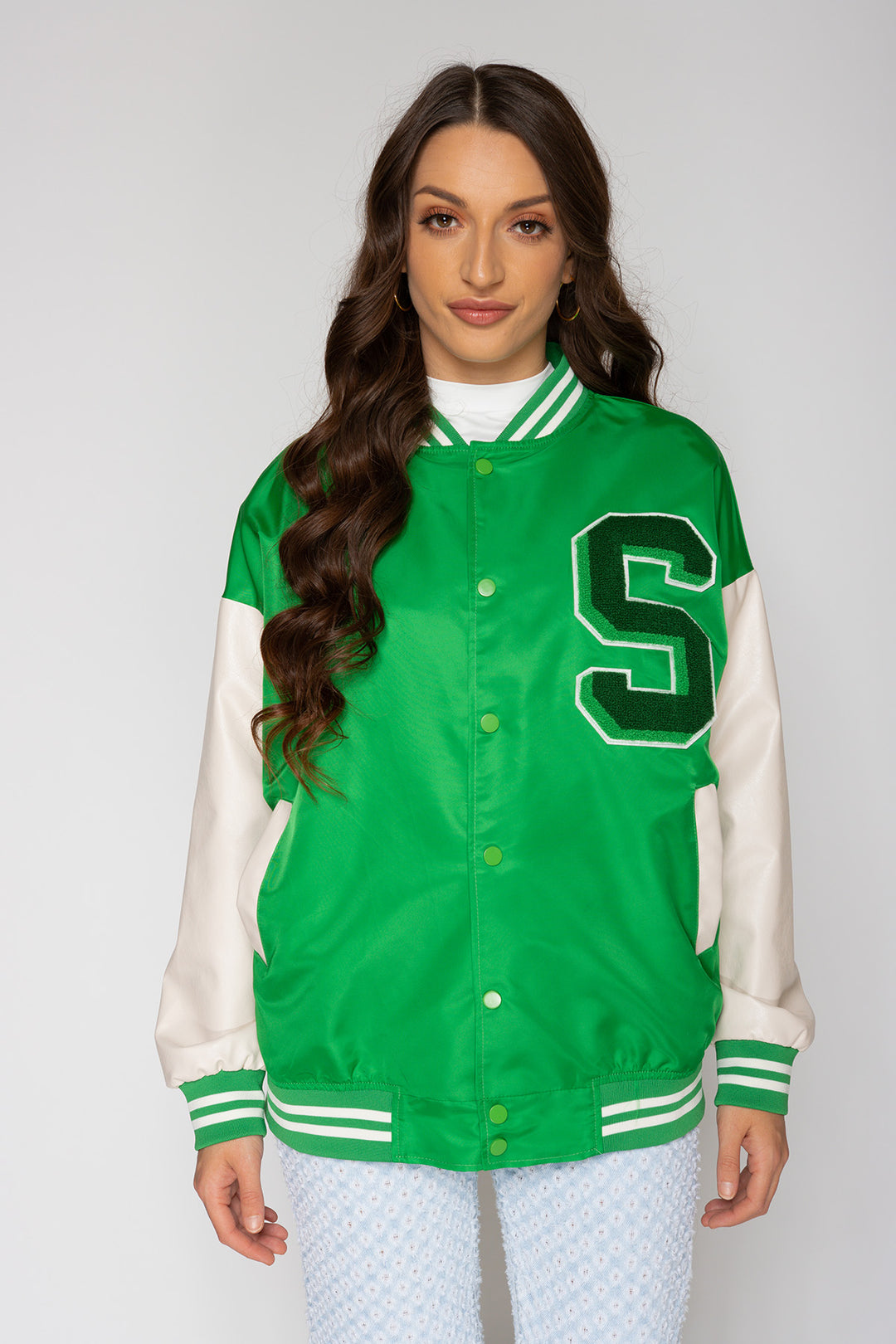 Jaelyn S Varsity Jacket - Green Jacket Routines Fashion   