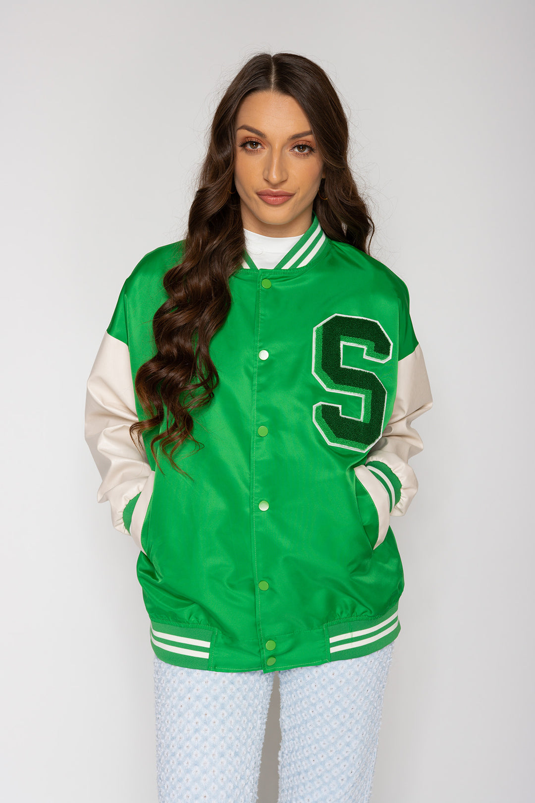 Jaelyn S Varsity Jacket - Green Jacket Routines Fashion   