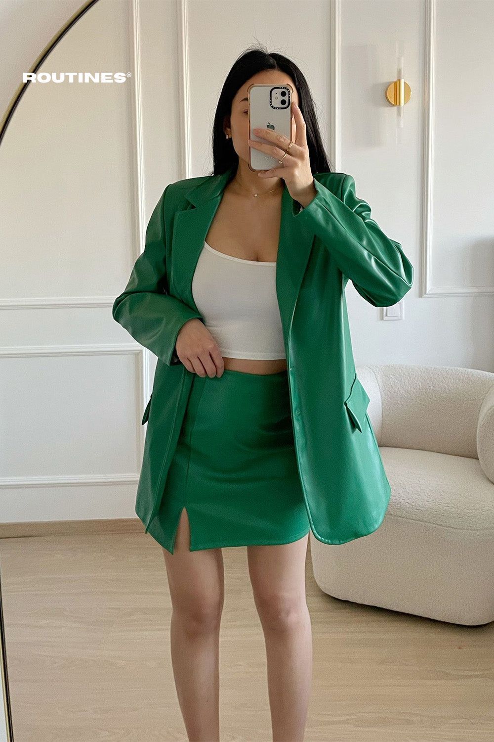 Jaimy Leatherlook Skirt - Green Skirt Routines Fashion   