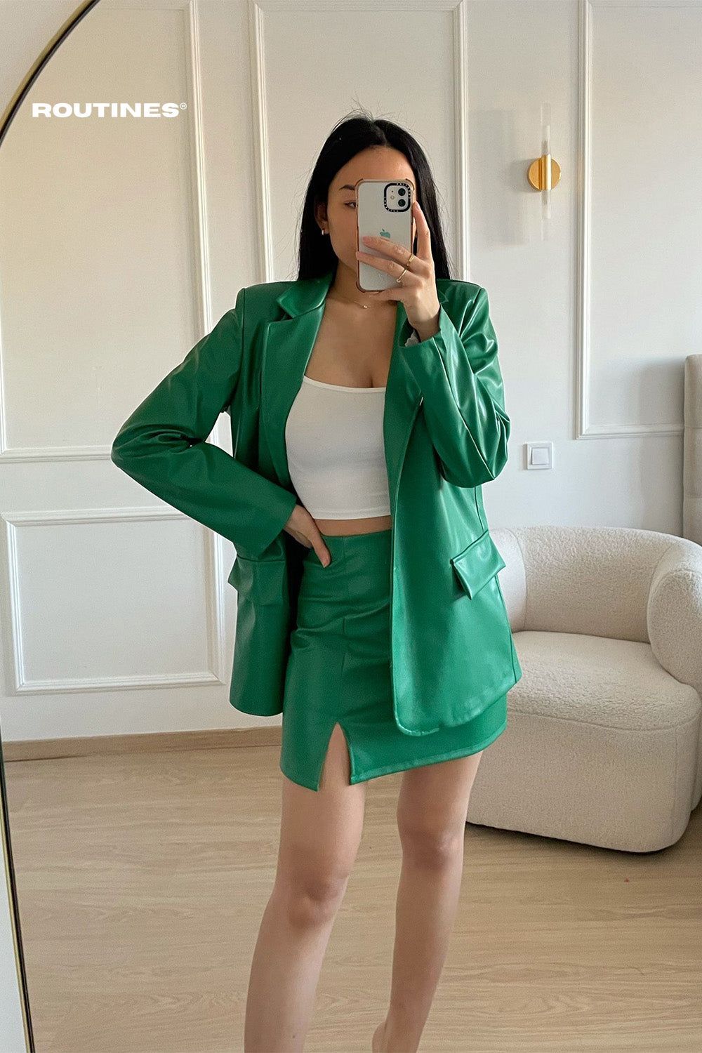 Jaimy Leatherlook Skirt - Green Skirt Routines Fashion   