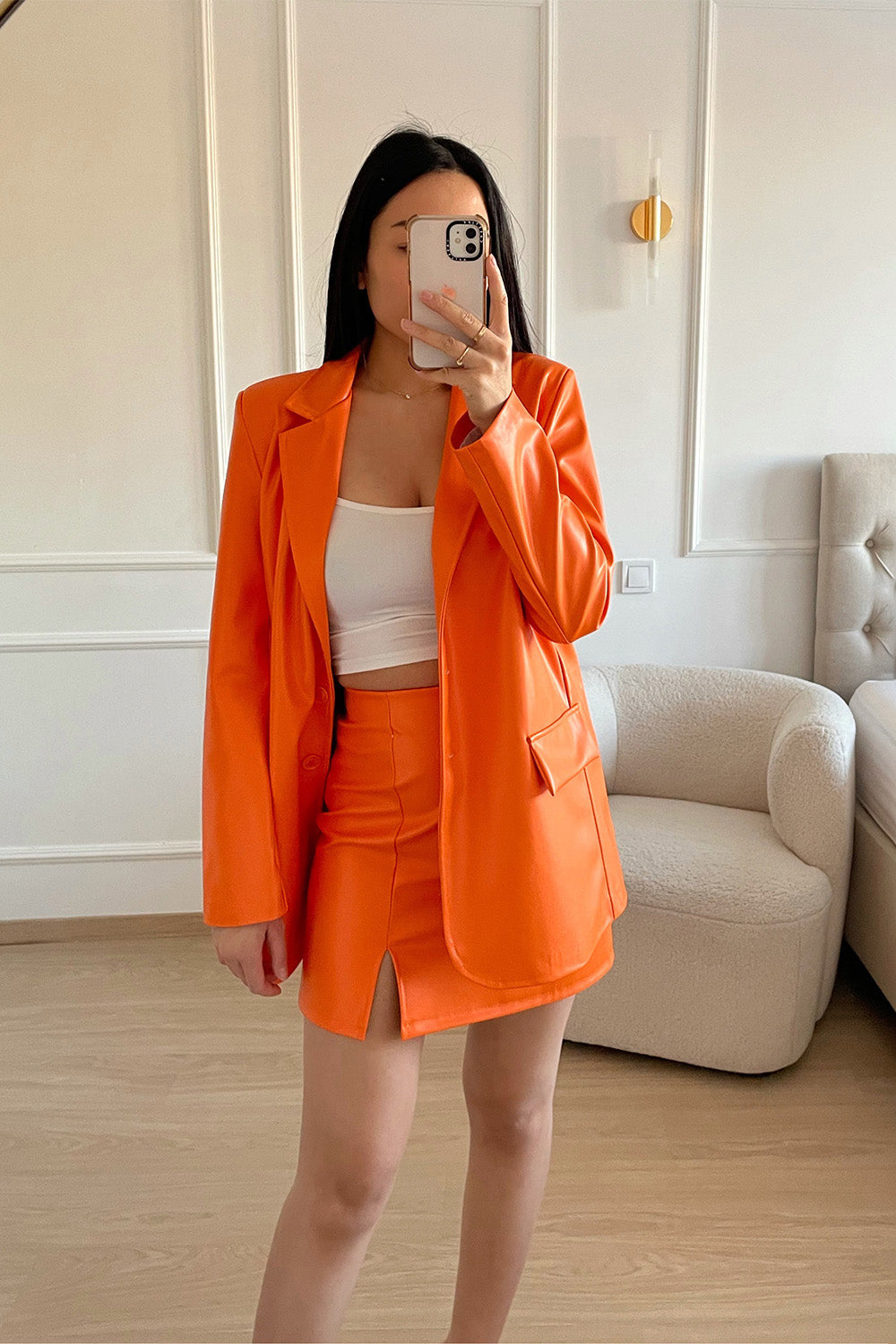 Jaimy Leatherlook Skirt - Orange Skirt Routines Fashion   