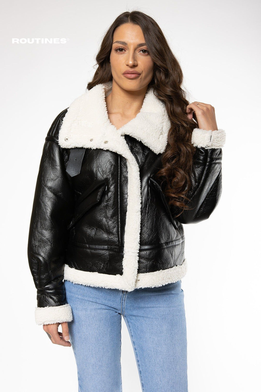 Janely PU Faux Fur Jacket - Black Jacket Routines Fashion   