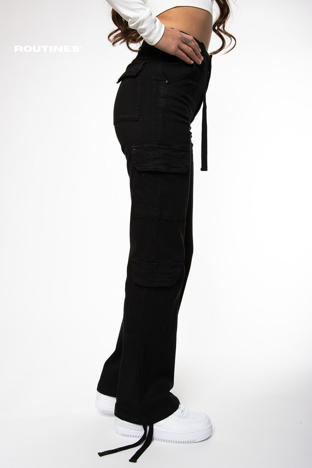 Janesa Stretch Cargo Jeans - Black Jeans Routines Fashion   