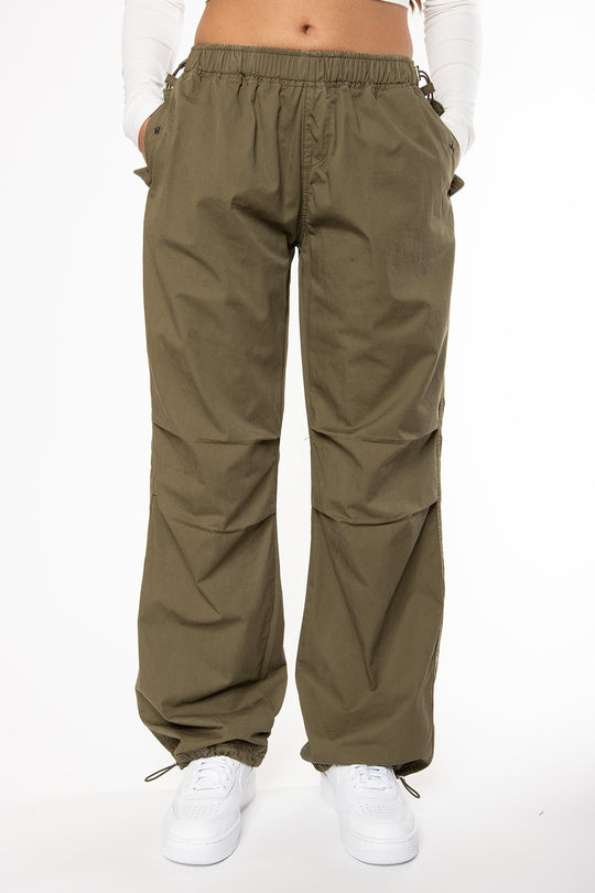 Kaira Cargo Parachute Pants - Army Green Pants Routines Fashion   