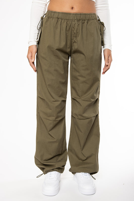 Kaira Cargo Parachute Pants - Army Green Pants Routines Fashion   