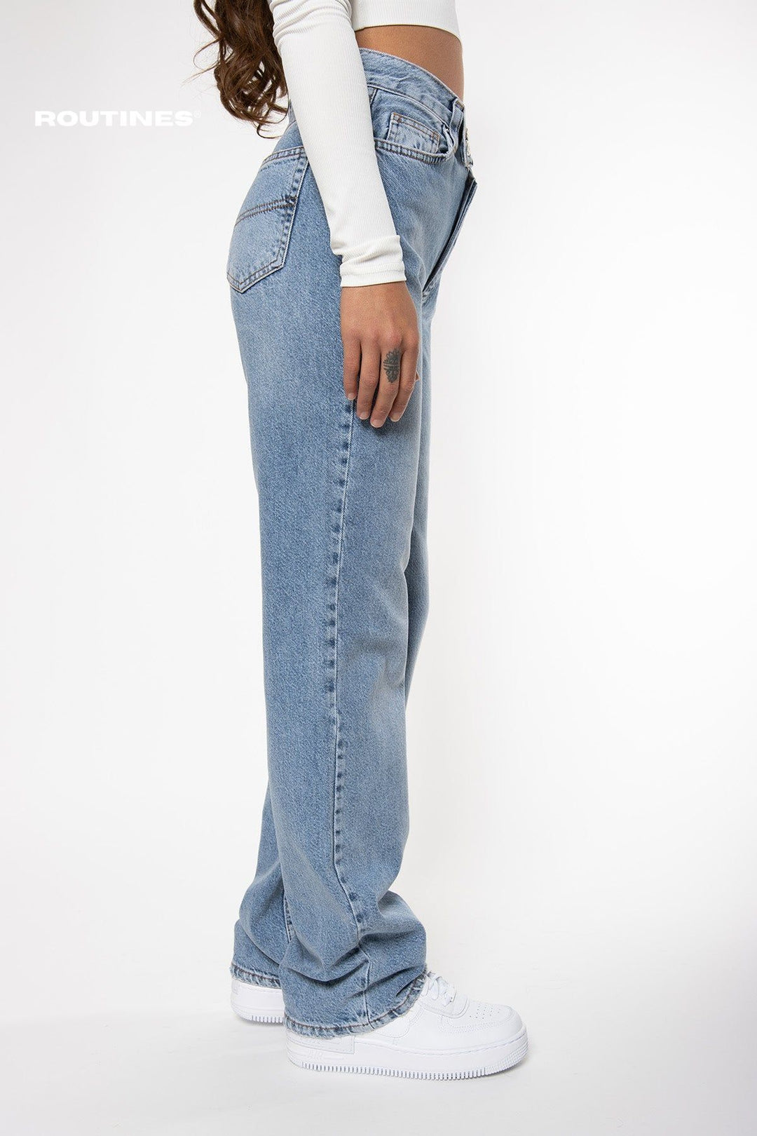 Kelsi Flipped Waistband Straight Leg Jeans Jeans Routines Fashion   