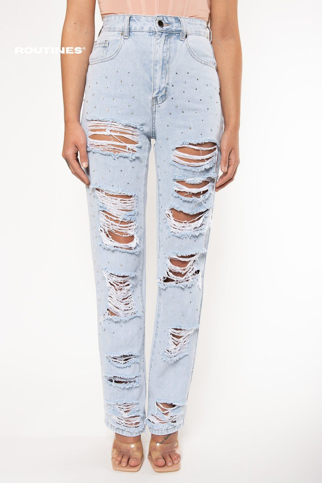 Kiana Glitter Ripped Straight Leg Jeans Jeans Routines Fashion   