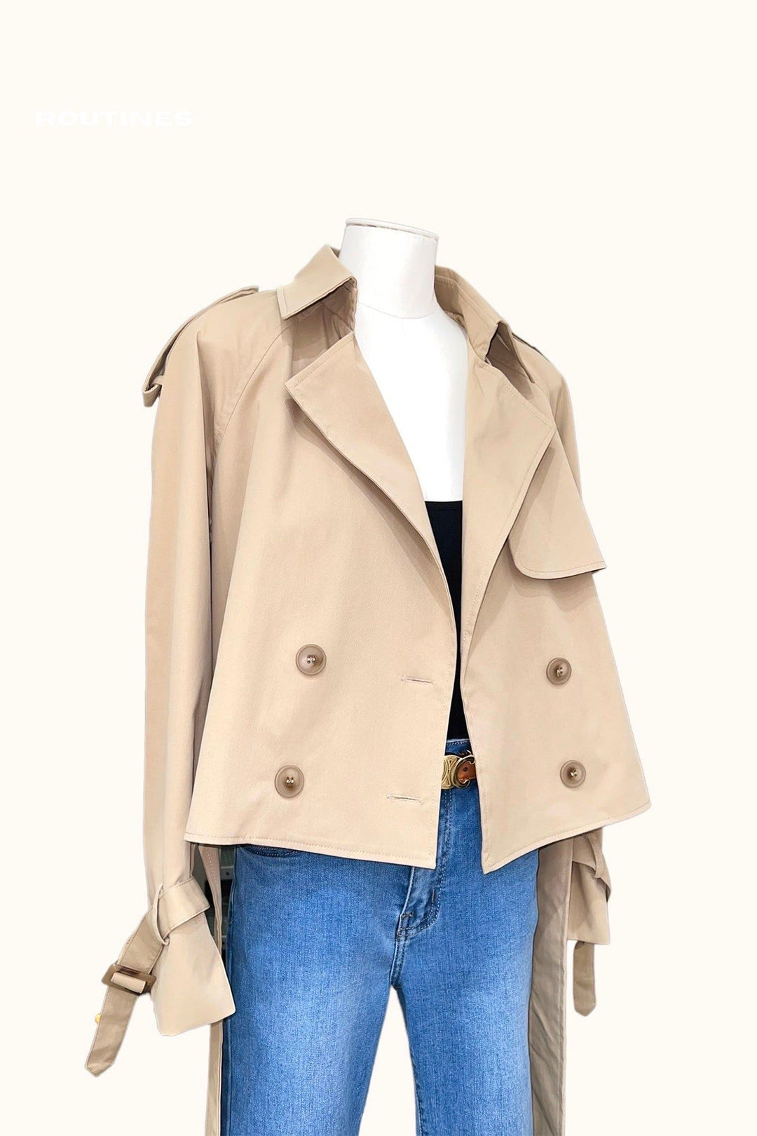 Kiera Cropped Trench Coat - Camel Coat Routines Fashion   