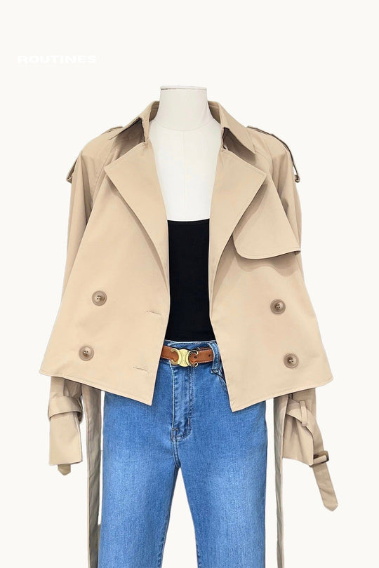 Kiera Cropped Trench Coat - Camel Coat Routines Fashion   