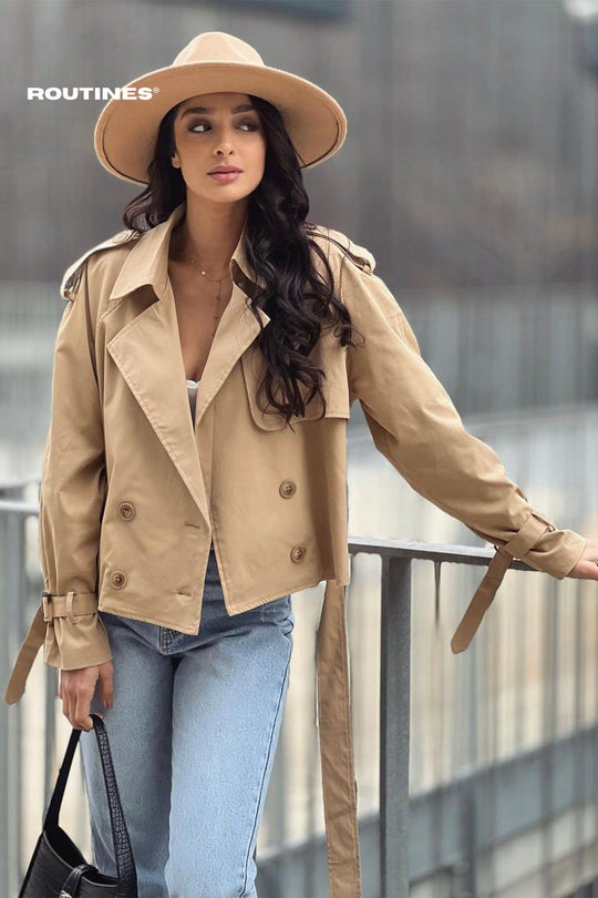 Kiera Cropped Trench Coat - Camel Coat Routines Fashion   