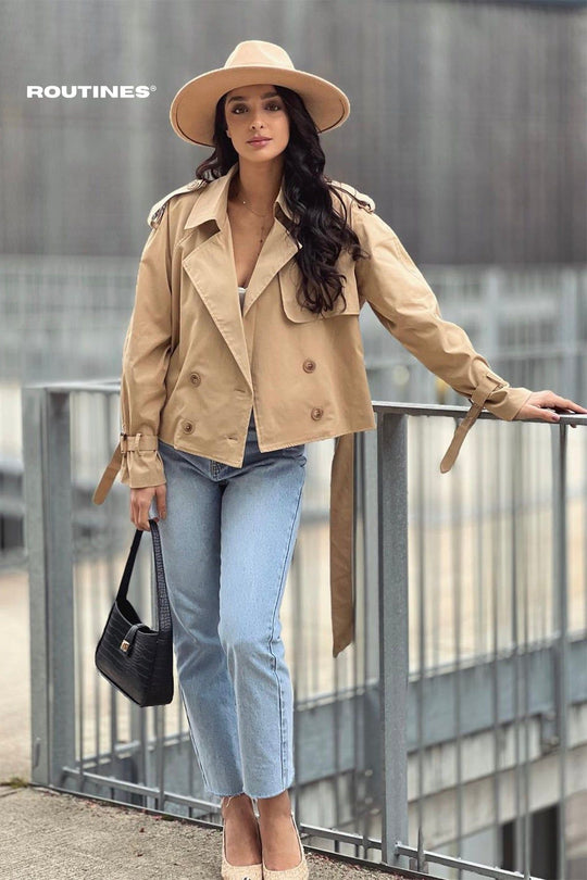 Kiera Cropped Trench Coat - Camel Coat Routines Fashion   