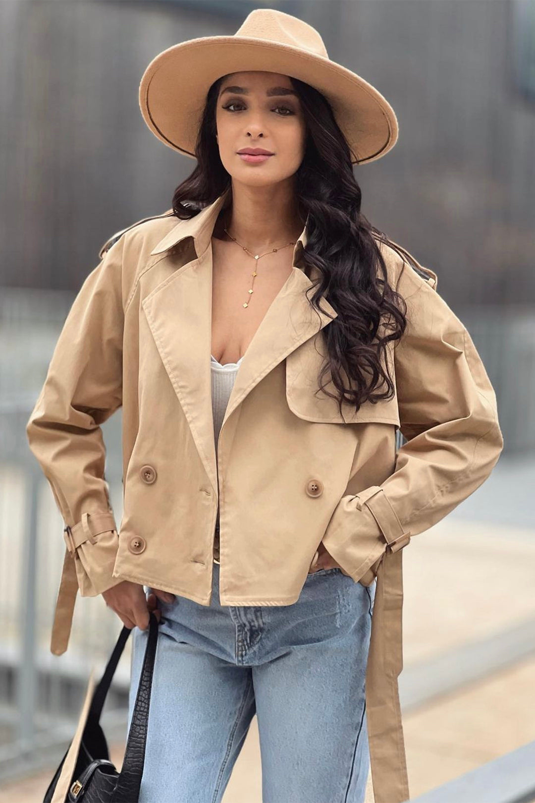 Kiera Cropped Trench Coat - Camel Coat Routines Fashion   