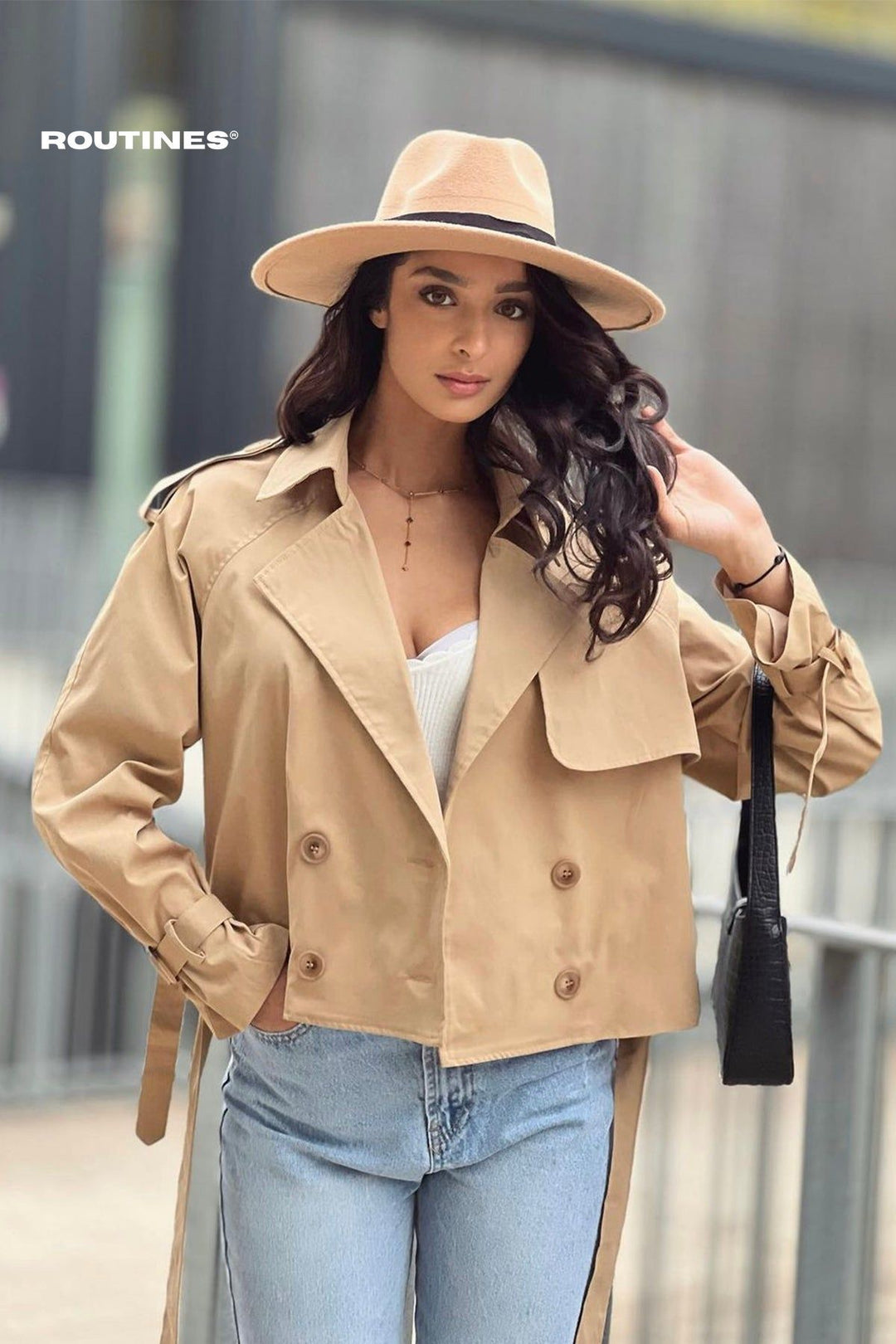 Kiera Cropped Trench Coat - Camel Coat Routines Fashion   