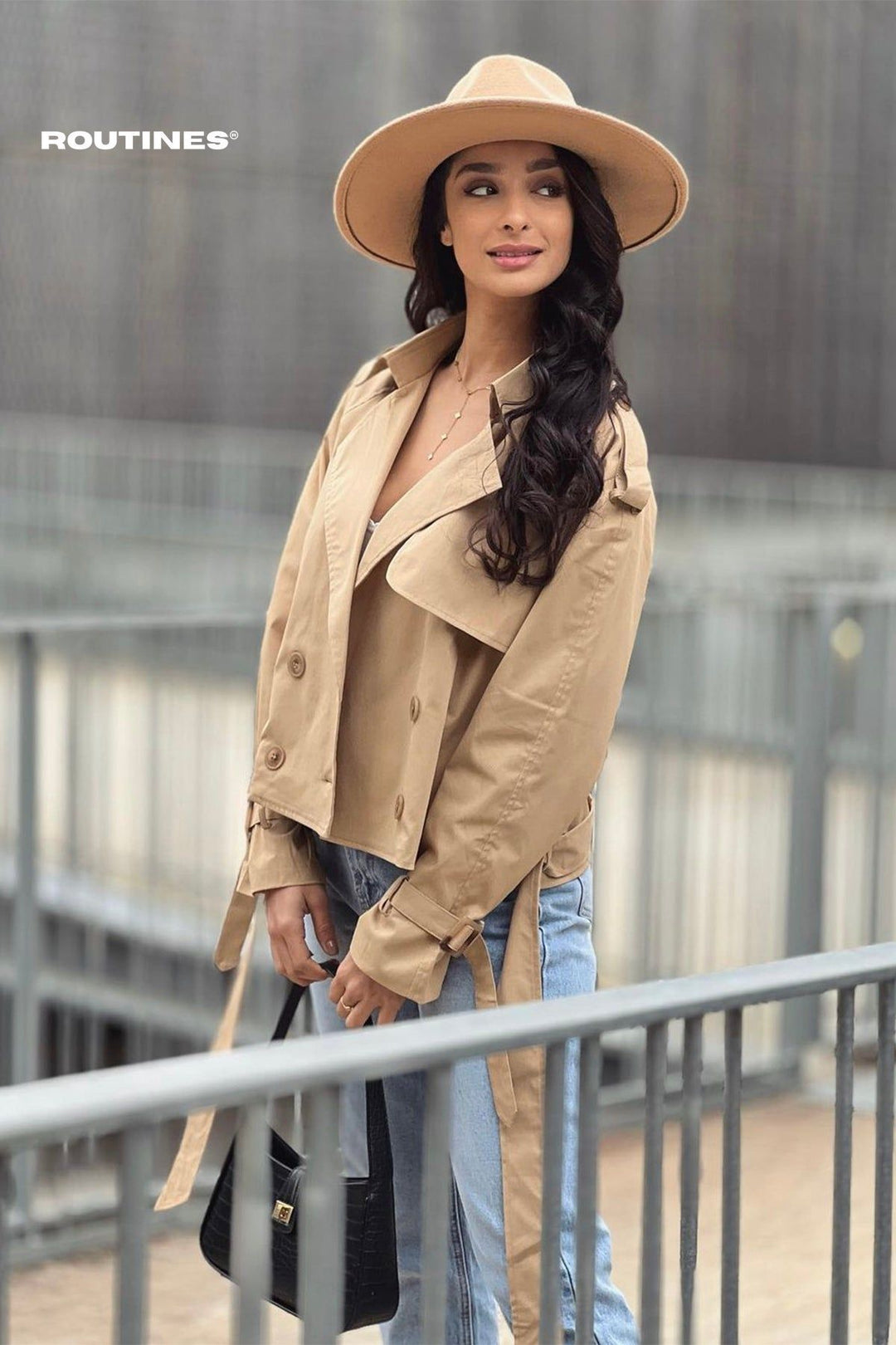 Kiera Cropped Trench Coat - Camel Coat Routines Fashion   