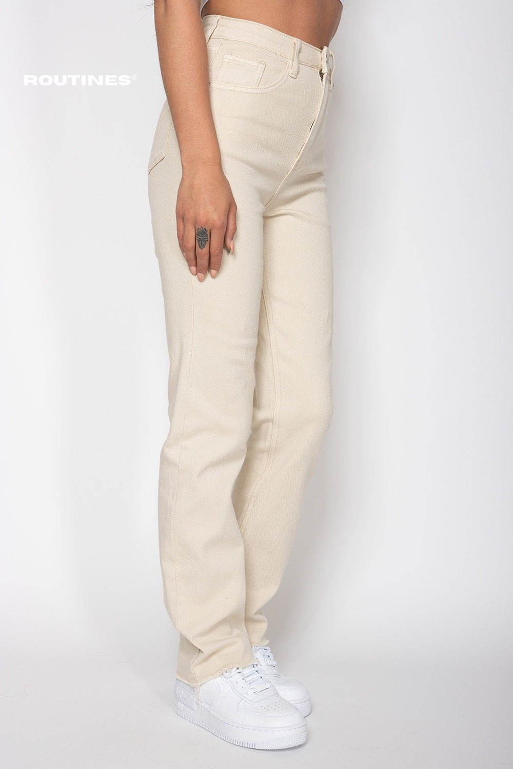 Liliana Stretch Straight Leg Jeans - Beige Jeans Routines Fashion   