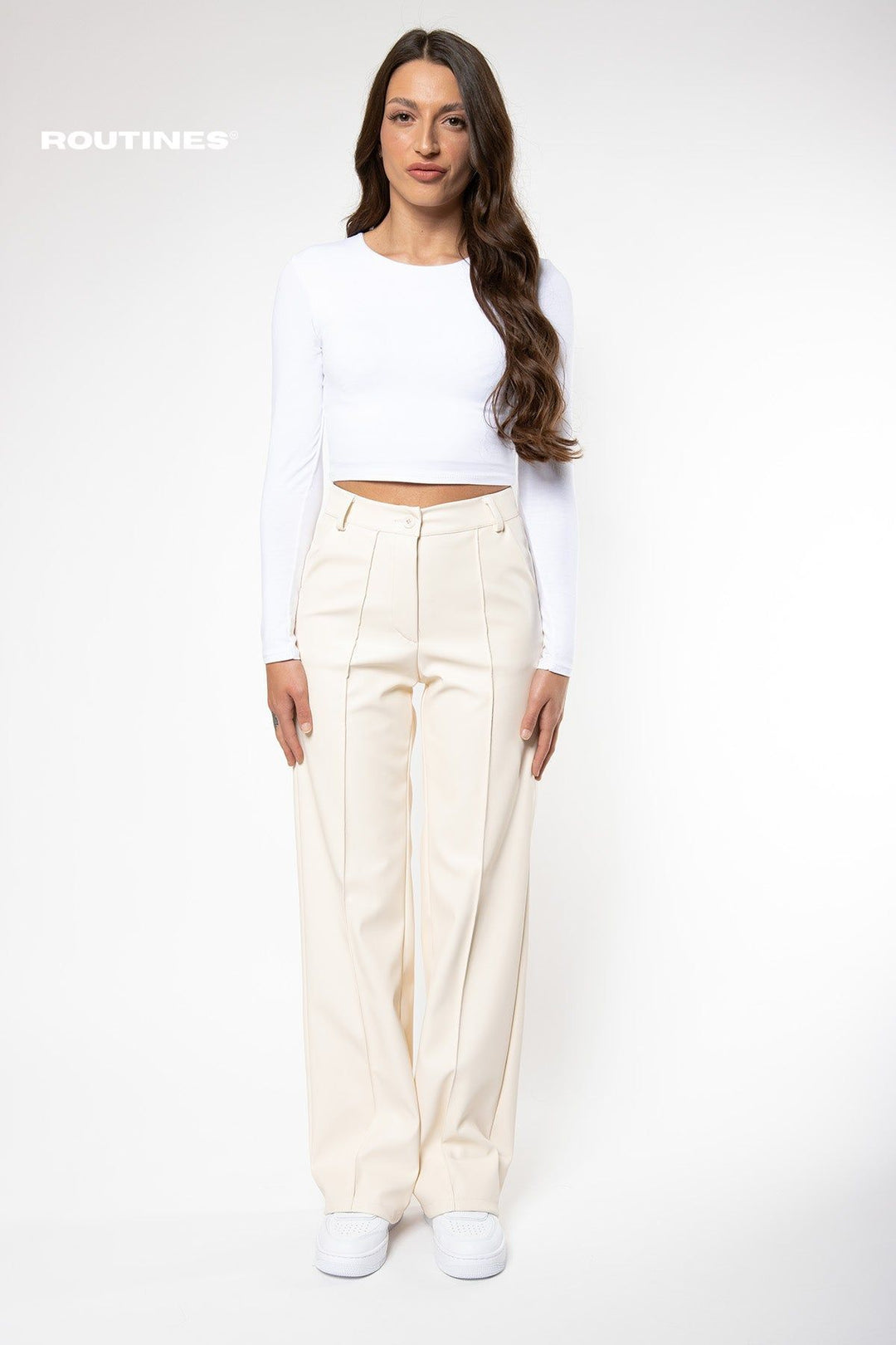 Logan Leatherlook Straight Pants - Cream Pants Routines Fashion   