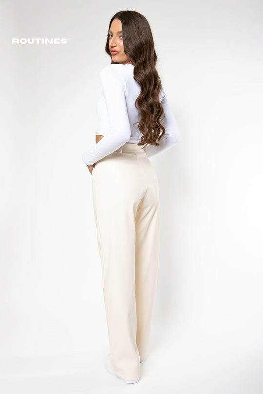 Logan Leatherlook Straight Pants - Cream Pants Routines Fashion   