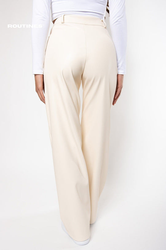 Logan Leatherlook Straight Pants - Cream Pants Routines Fashion   