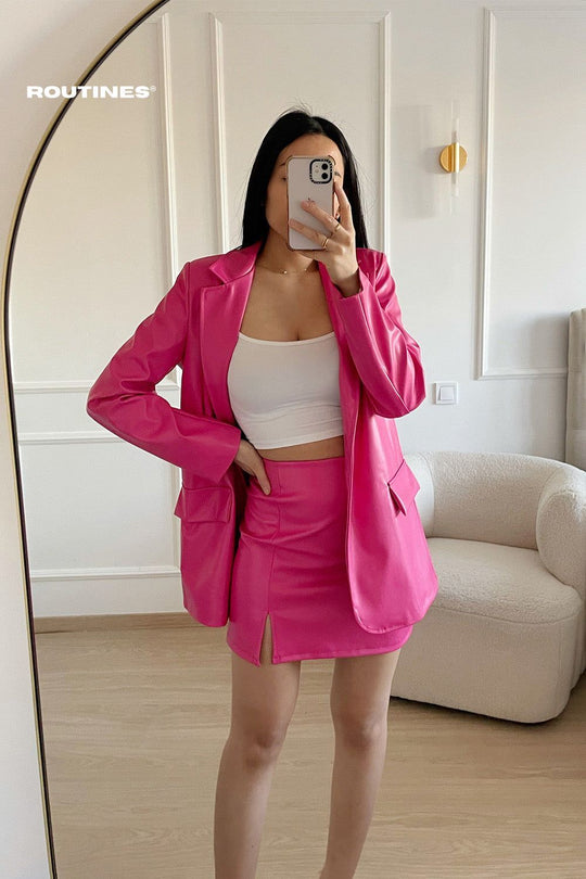 Loren Leatherlook Blazer - Fuchsia Blazer Routines Fashion   