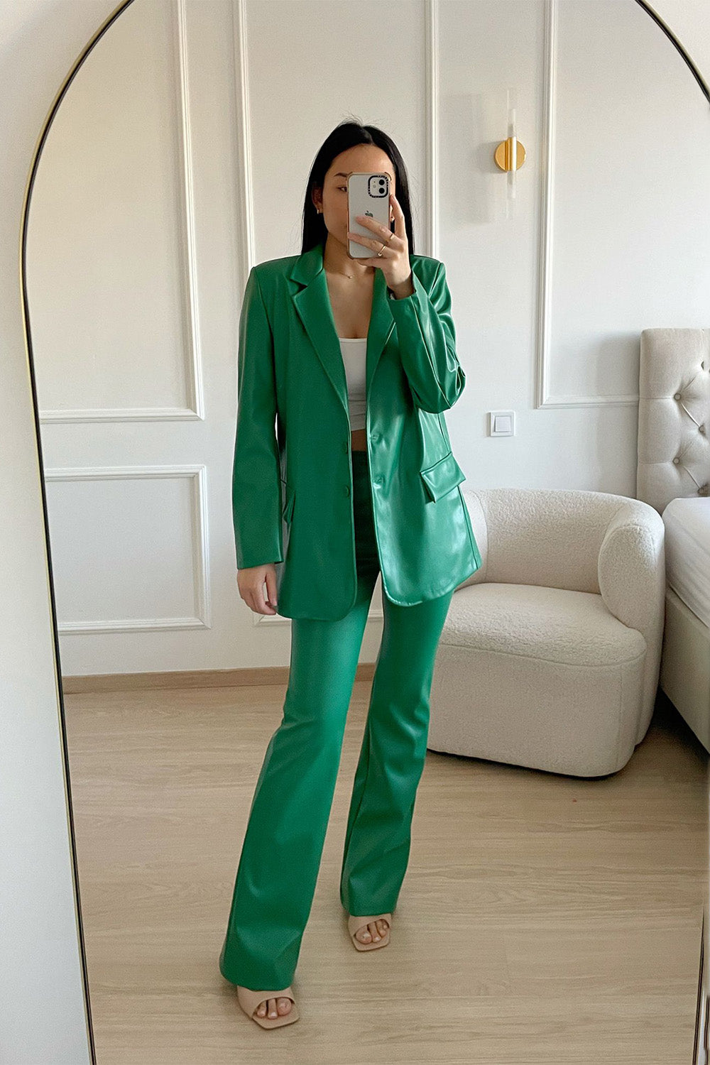 Loren Leatherlook Blazer - Green Blazer Routines Fashion   