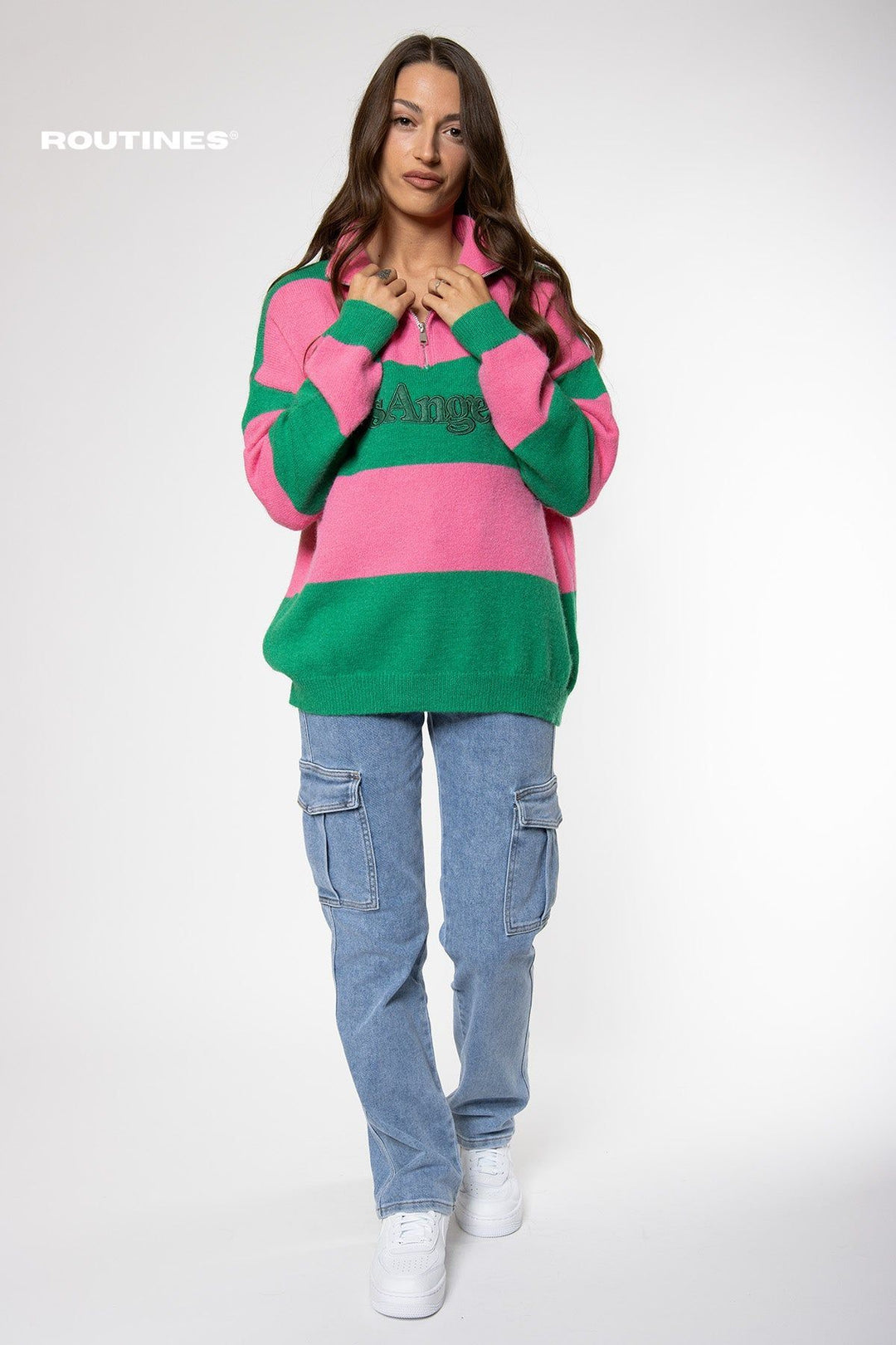 Los Angeles Oversize Knit - Green / Pink Knits Routines Fashion   