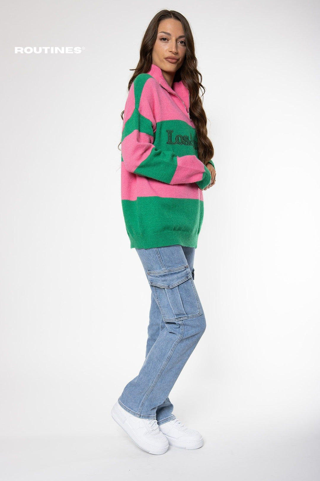 Los Angeles Oversize Knit - Green / Pink Knits Routines Fashion   