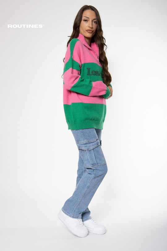 Los Angeles Oversize Knit - Green / Pink Knits Routines Fashion   