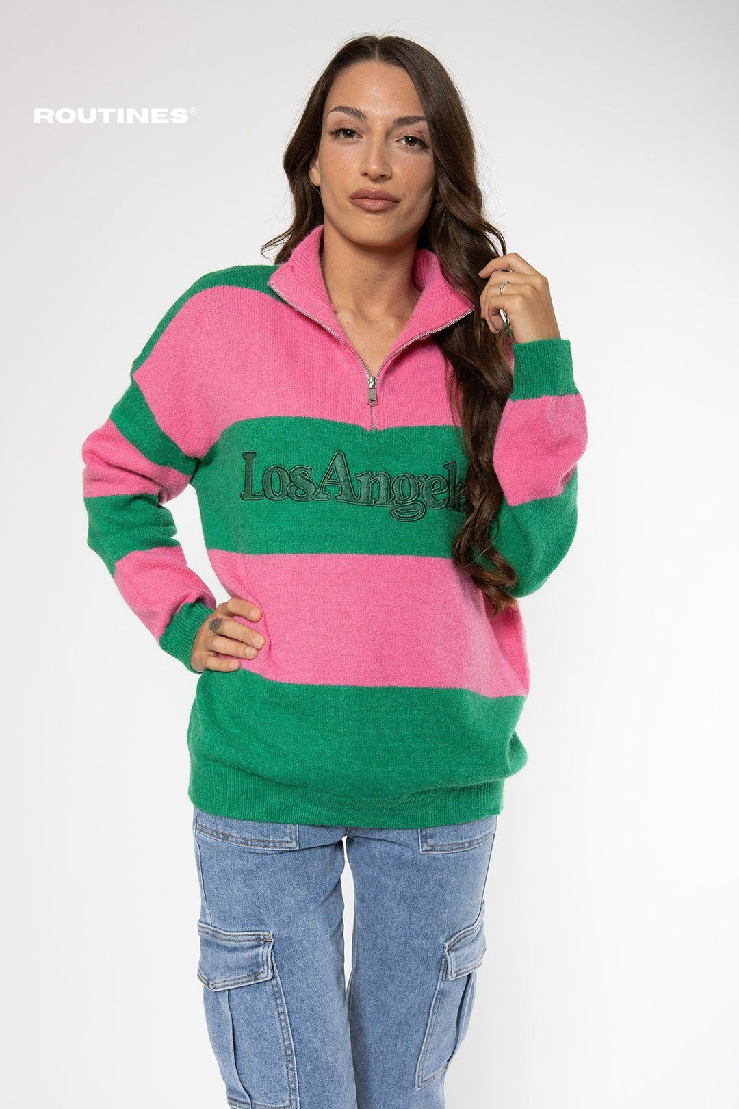 Los Angeles Oversize Knit - Green / Pink Knits Routines Fashion   