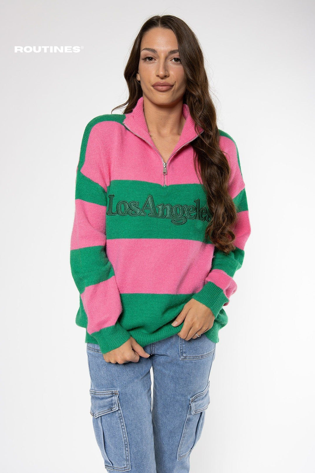 Los Angeles Oversize Knit - Green / Pink Knits Routines Fashion   