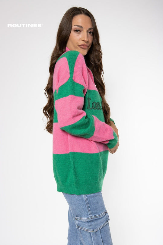 Los Angeles Oversize Knit - Green / Pink Knits Routines Fashion   