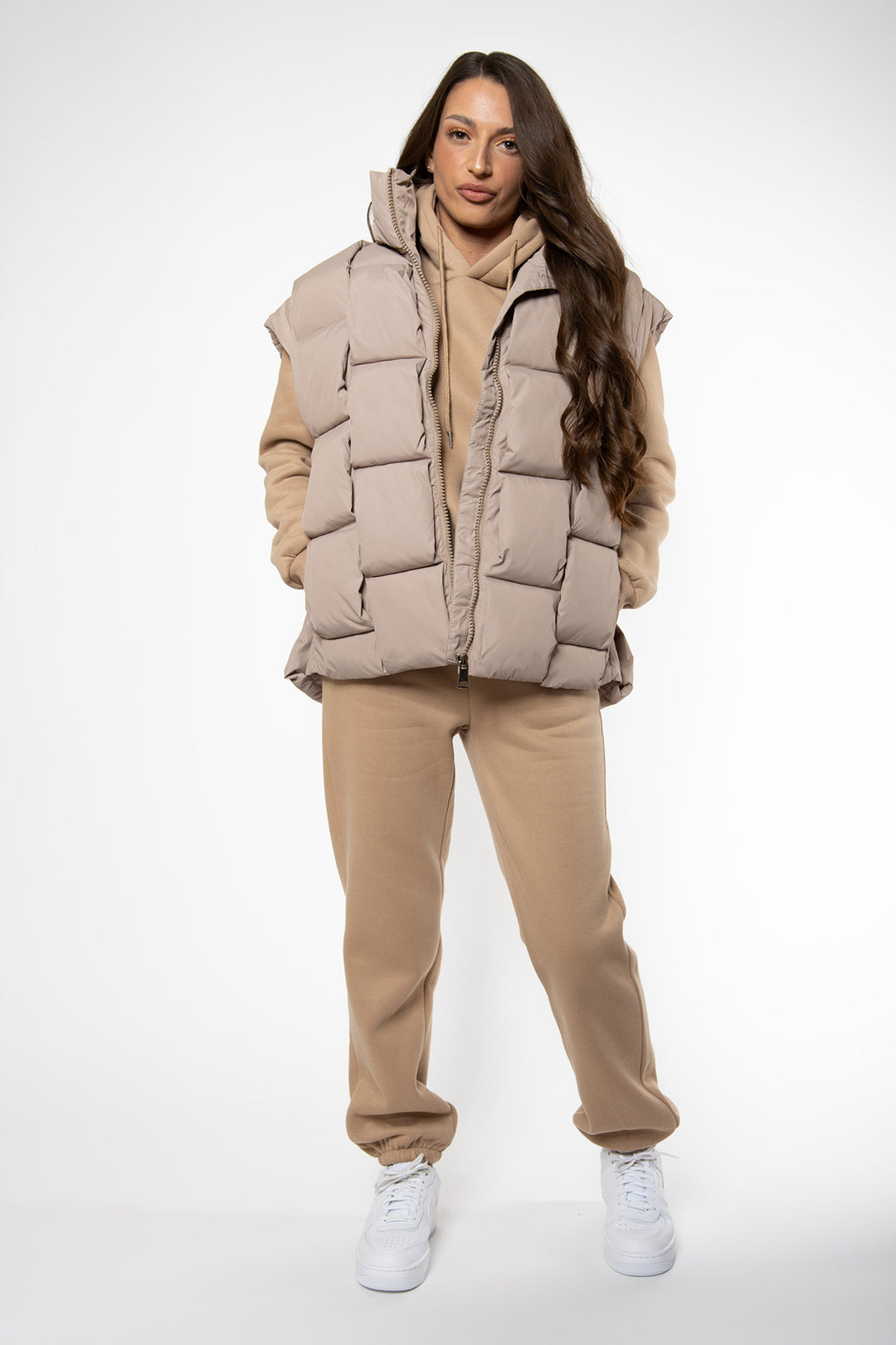 Makayla Oversized Bodywarmer - Beige Bodywarmer Routines Fashion   