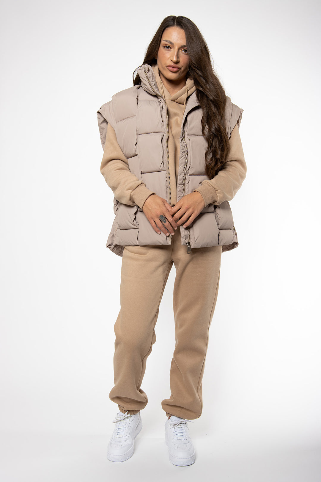 Makayla Oversized Bodywarmer - Beige Bodywarmer Routines Fashion   