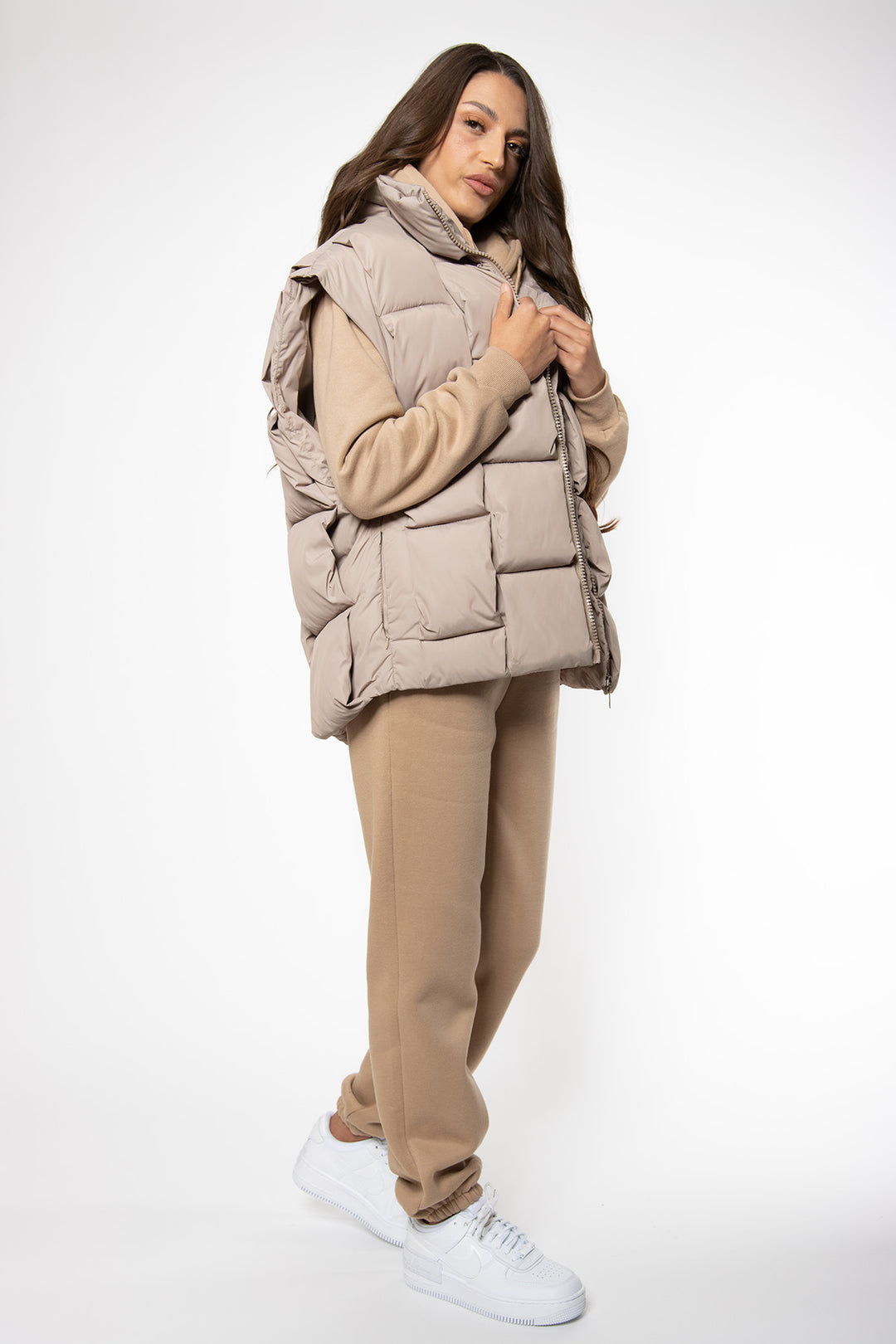 Makayla Oversized Bodywarmer - Beige Bodywarmer Routines Fashion   