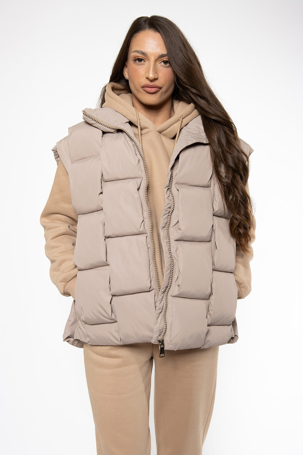 Makayla Oversized Bodywarmer - Beige Bodywarmer Routines Fashion   