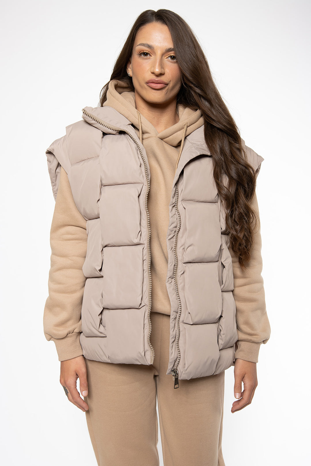 Makayla Oversized Bodywarmer - Beige Bodywarmer Routines Fashion   