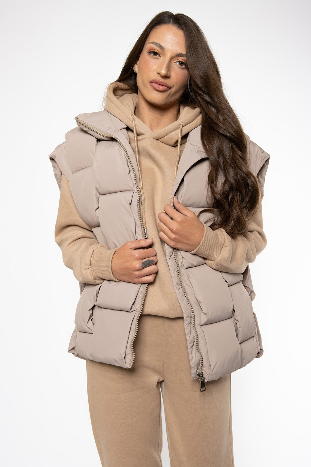 Makayla Oversized Bodywarmer - Beige Bodywarmer Routines Fashion   