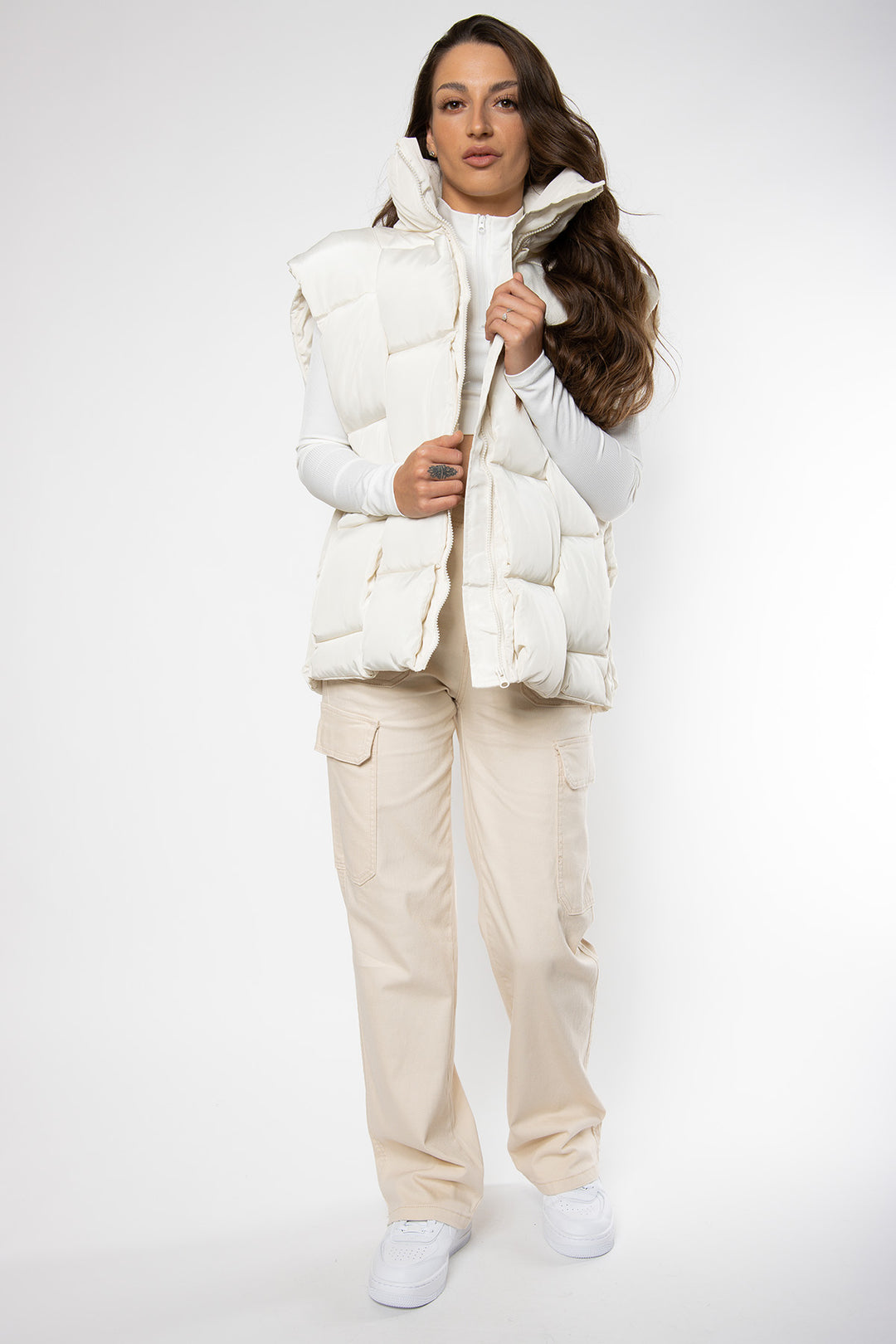 Makayla Oversized Bodywarmer - Cream Bodywarmer Routines Fashion   