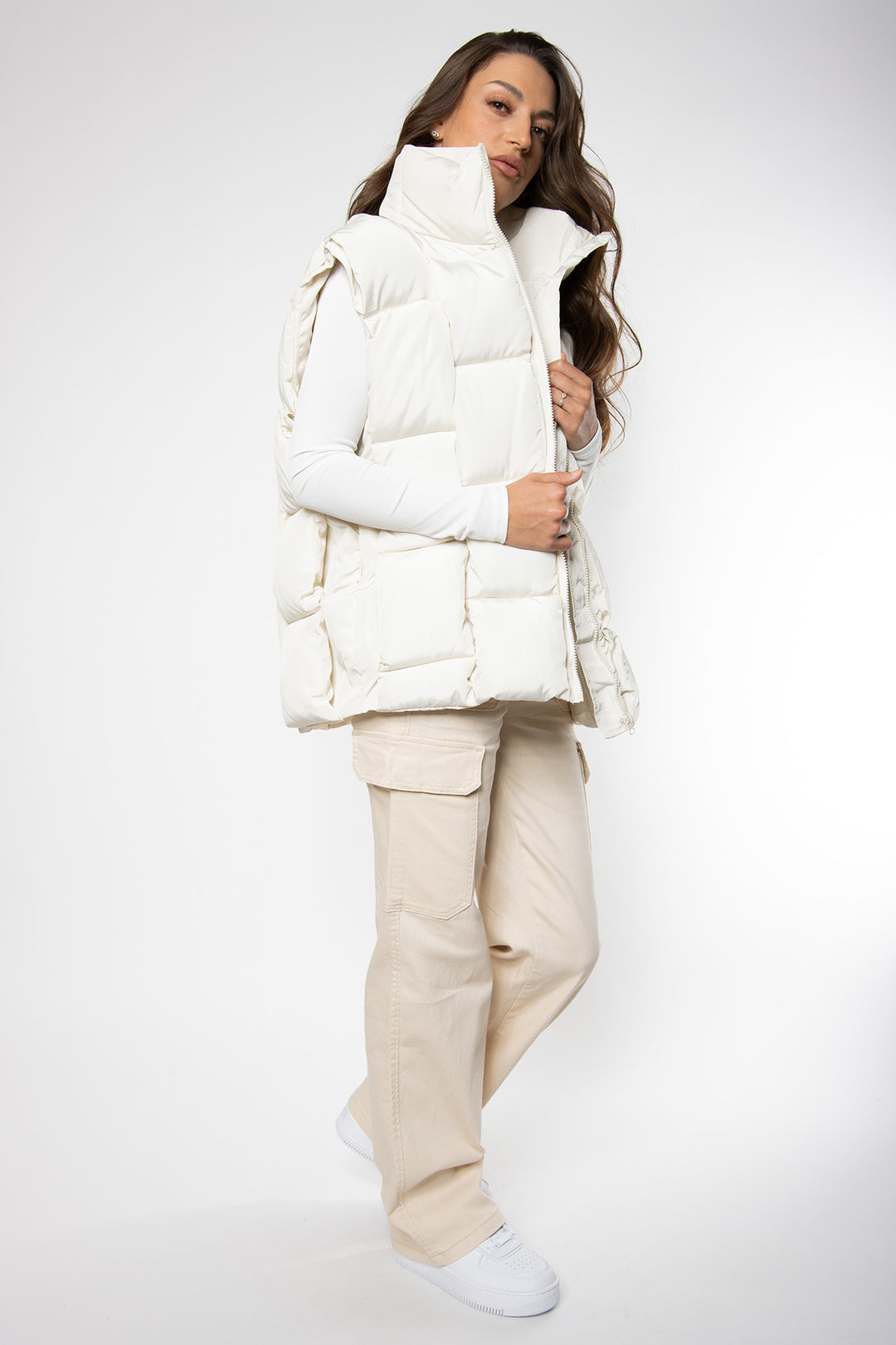 Makayla Oversized Bodywarmer - Cream Bodywarmer Routines Fashion   