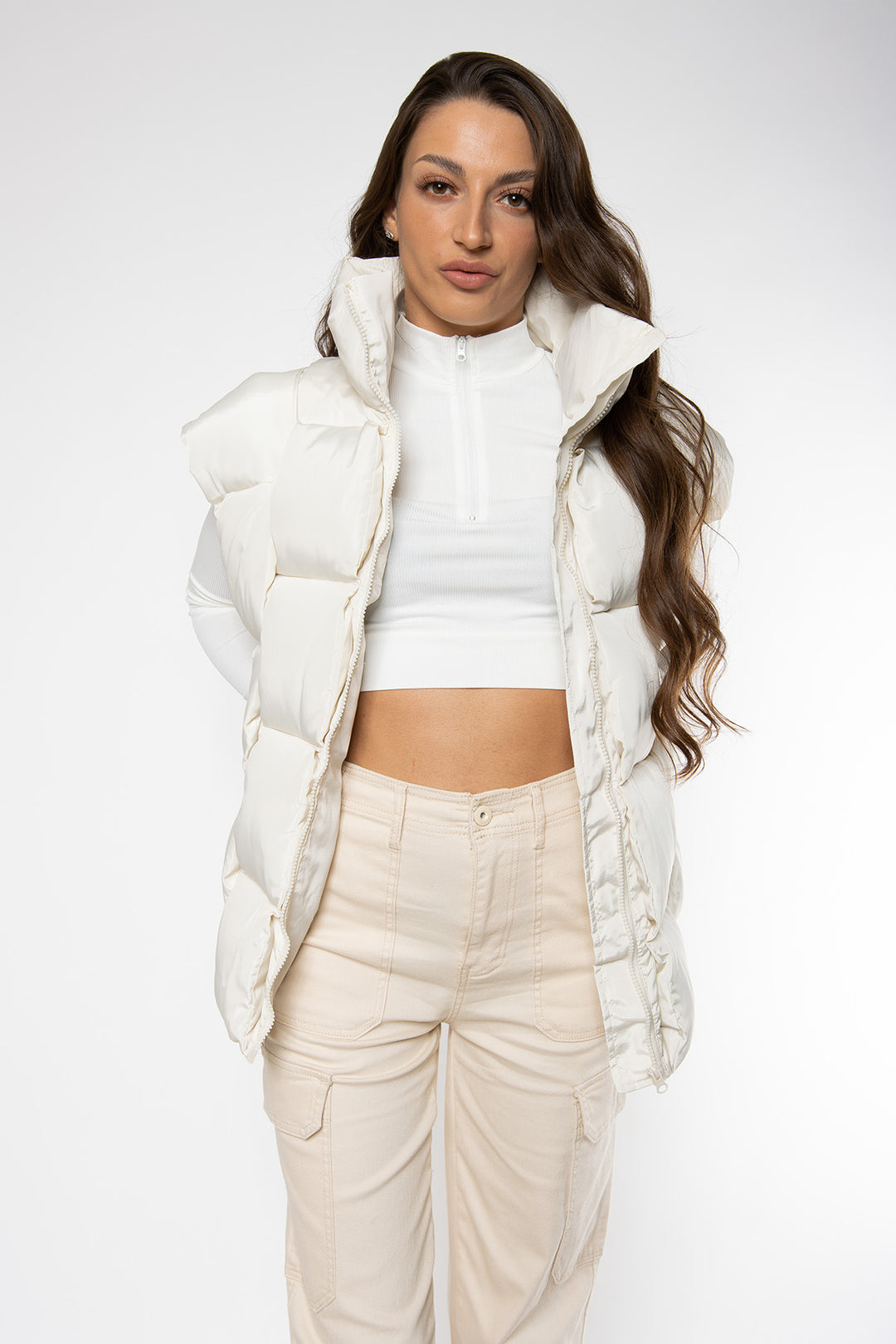 Makayla Oversized Bodywarmer - Cream Bodywarmer Routines Fashion   