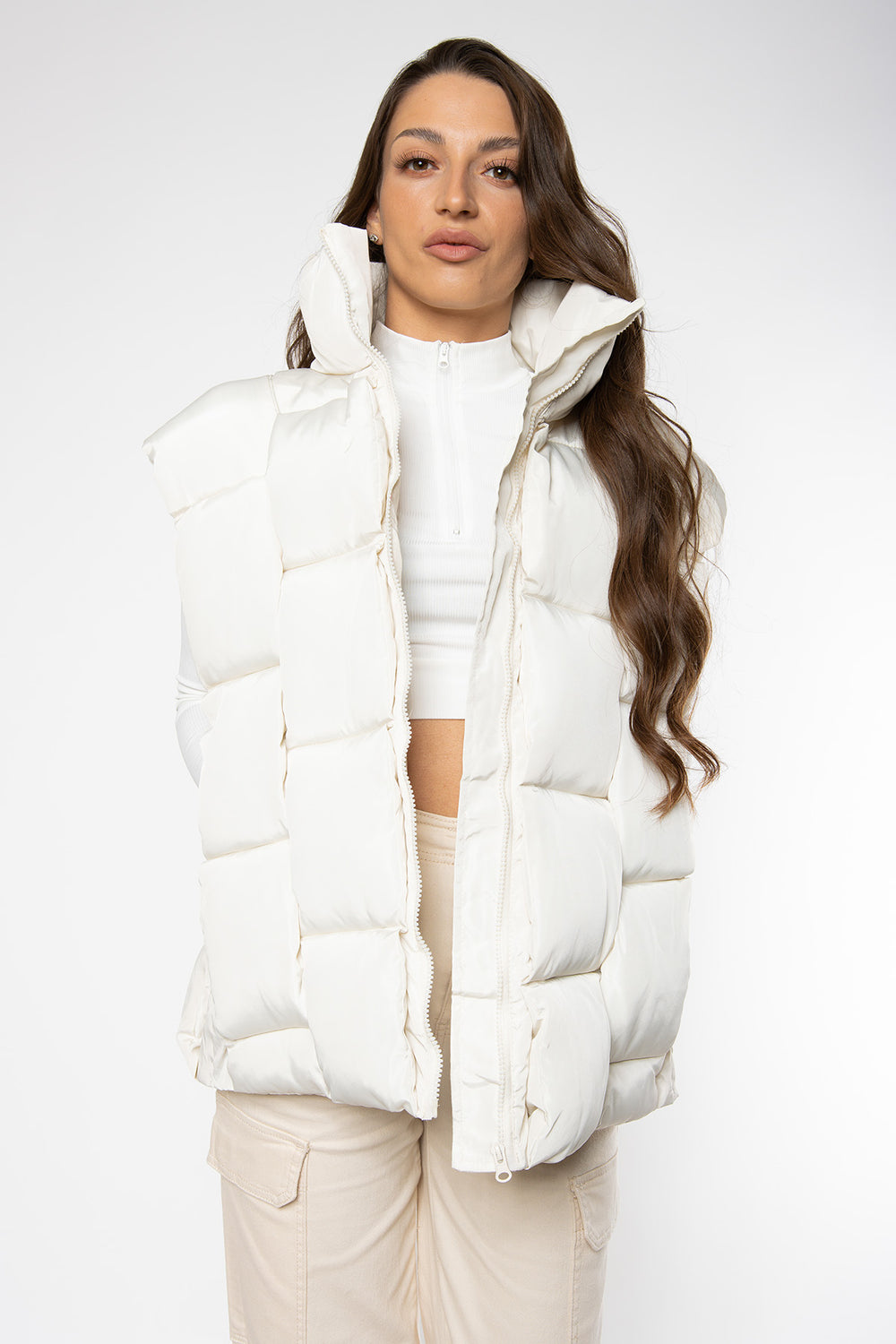 Makayla Oversized Bodywarmer - Cream Bodywarmer Routines Fashion   