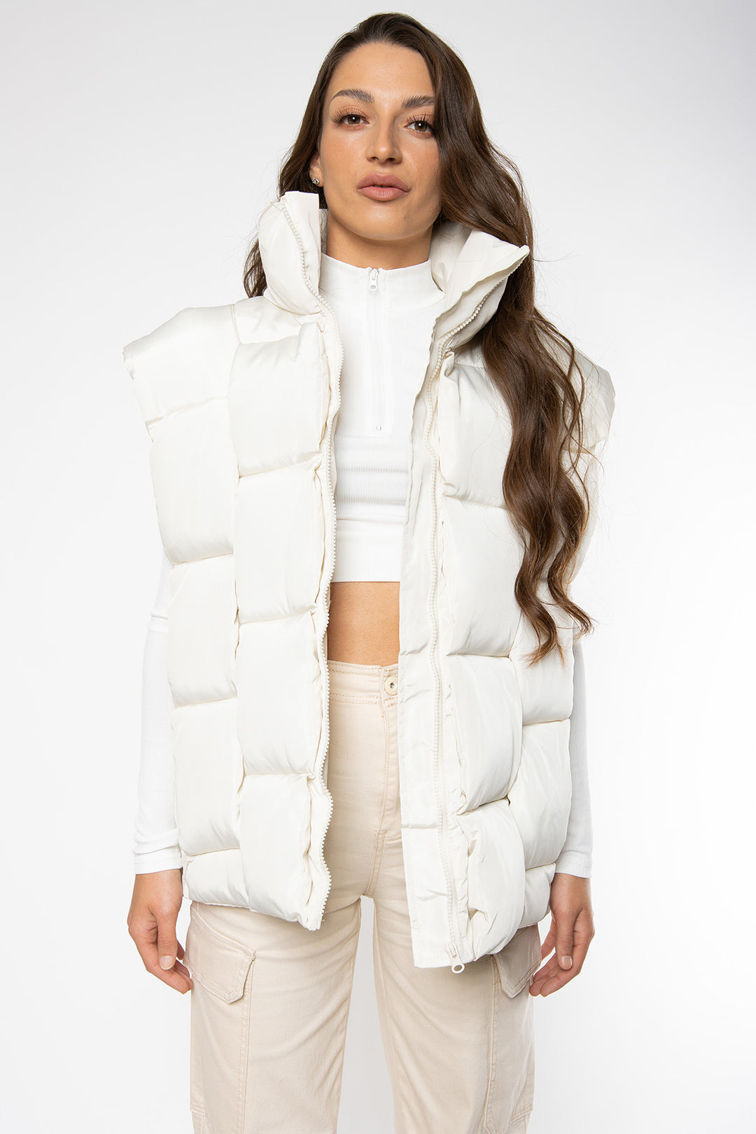 Makayla Oversized Bodywarmer - Cream Bodywarmer Routines Fashion   