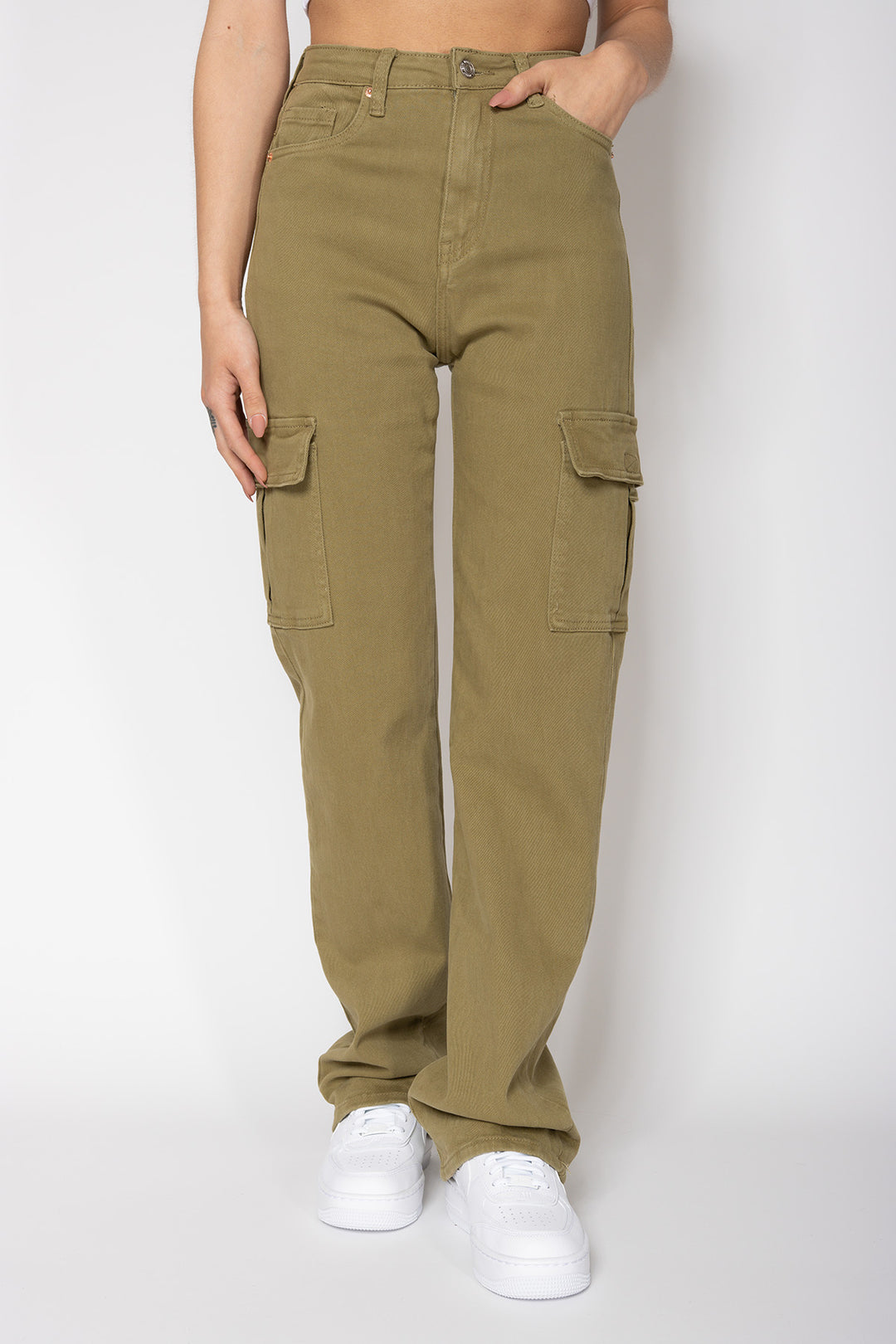 Mariana Stretch Cargo Jeans - Army Green Jeans Routines Fashion   