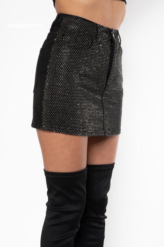 Meadow Glitter Skirt Jeans - Black Skirt Routines Fashion   