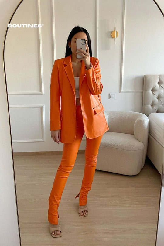 Milani Leatherlook Split Pants - Orange Pants Routines Fashion   