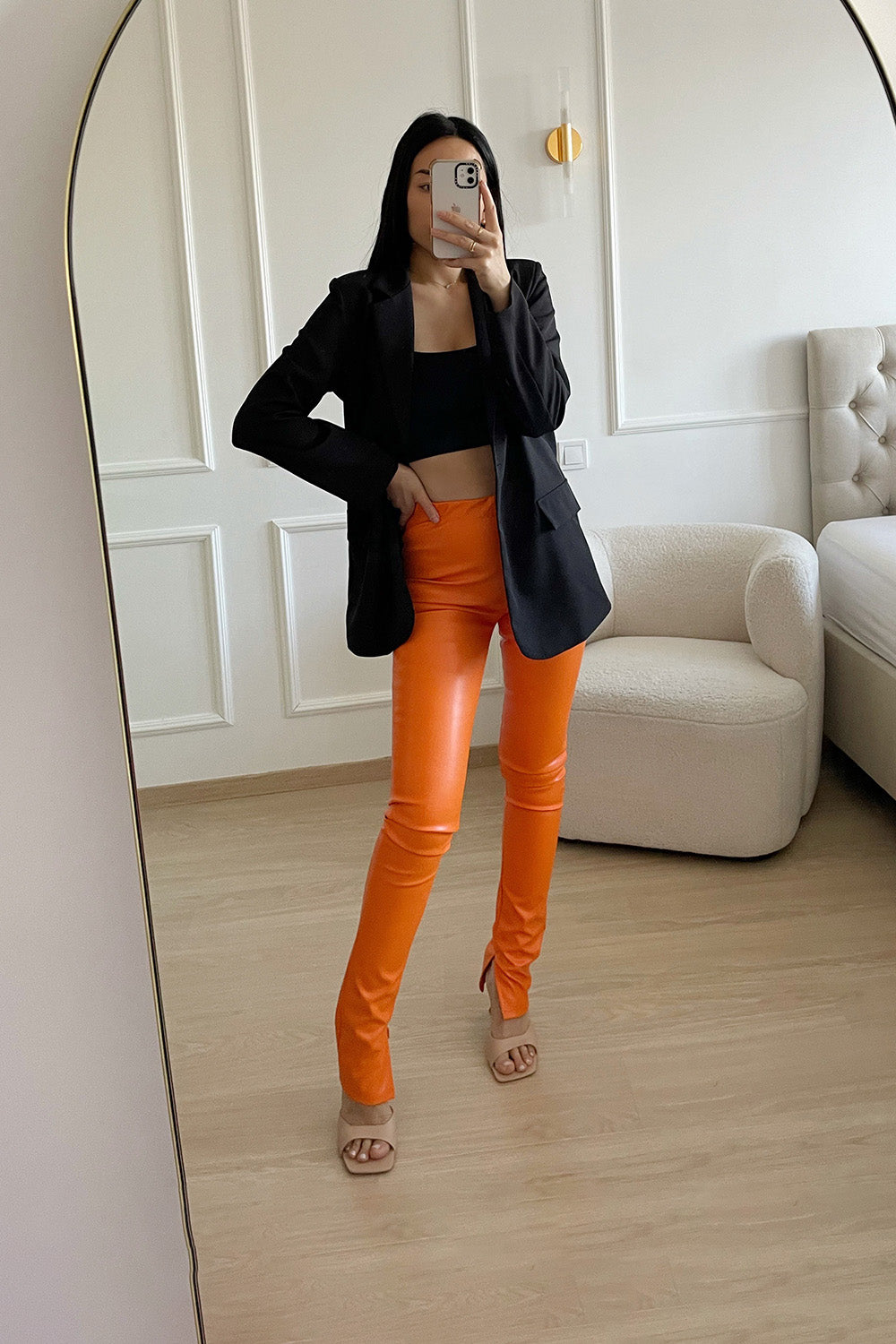 Milani Leatherlook Split Pants - Orange Pants Routines Fashion   