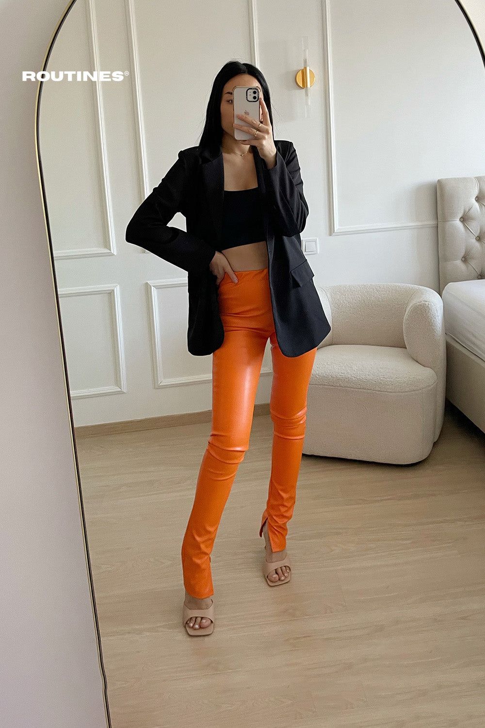 Milani Leatherlook Split Pants - Orange Pants Routines Fashion   