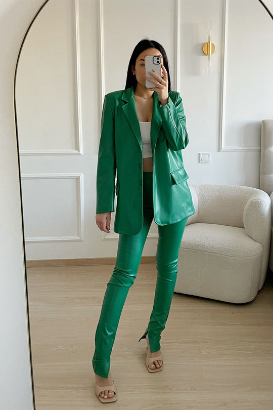 Milani Leatherlook Split Pants - Green Pants Routines Fashion   