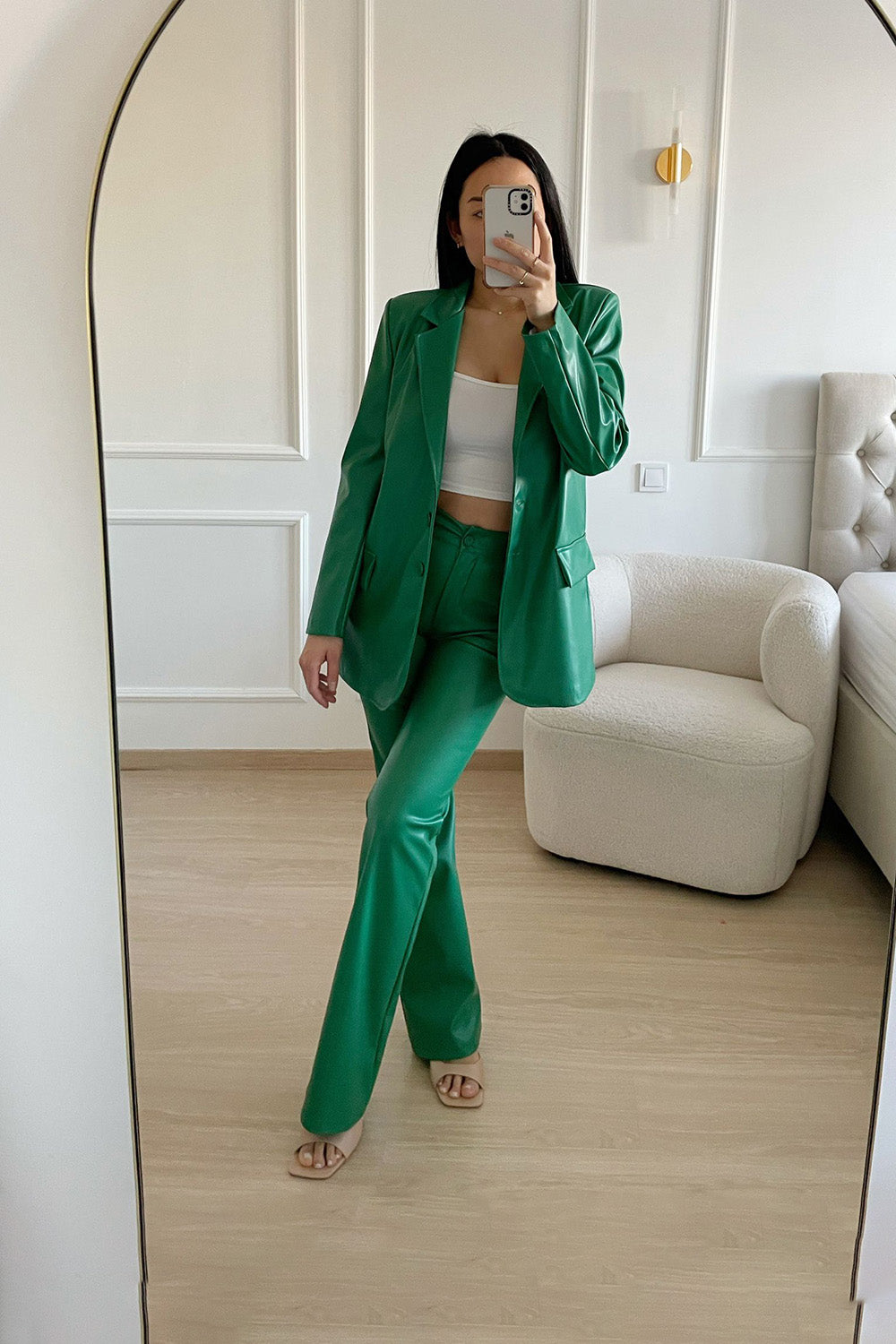 Remi Leatherlook Straight Pants - Green Pants Routines Fashion   