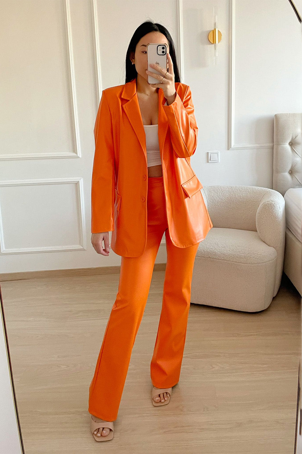 Remi Leatherlook Straight Pants - Orange Pants Routines Fashion   