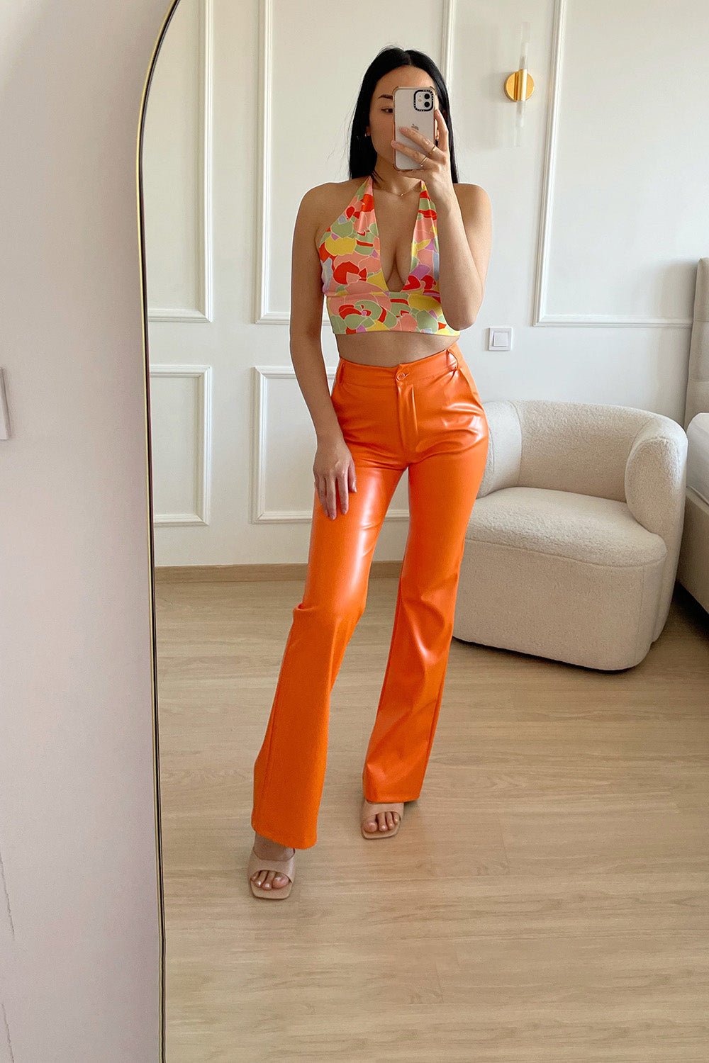 Remi Leatherlook Straight Pants - Orange Pants Routines Fashion   